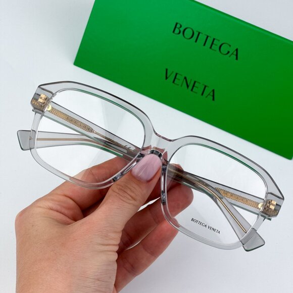 Bottega Veneta BV1295O 004 BRAND NEW Eyeglasses Transparent Grey Square Unisex